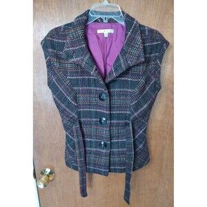 Cabi style #691 Cinch It Up plaid size S belted wool blend tweed vest jacket